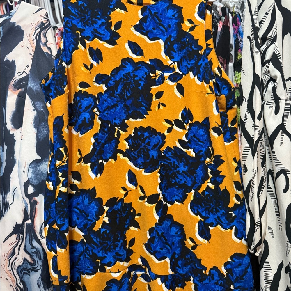 Asymmetrical Blue and Orange Cocktail Dress